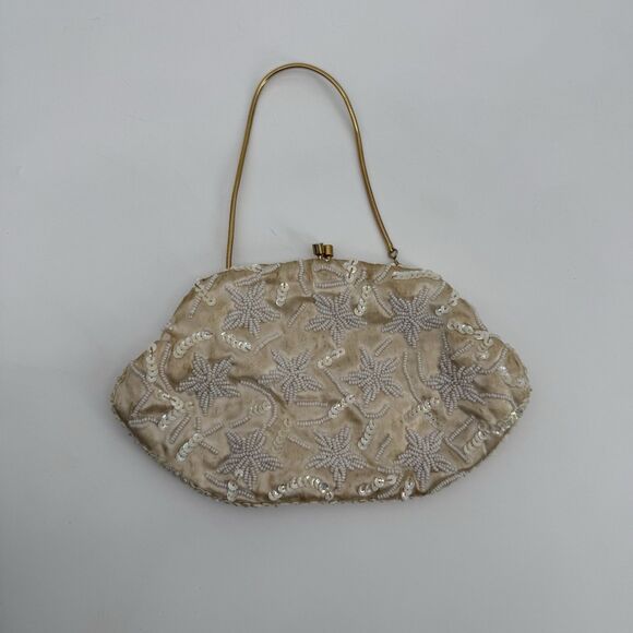 La Regale *Flaws* Vintage Ivory Beaded Clutch Bag Gold Formal - Picture 1 of 11